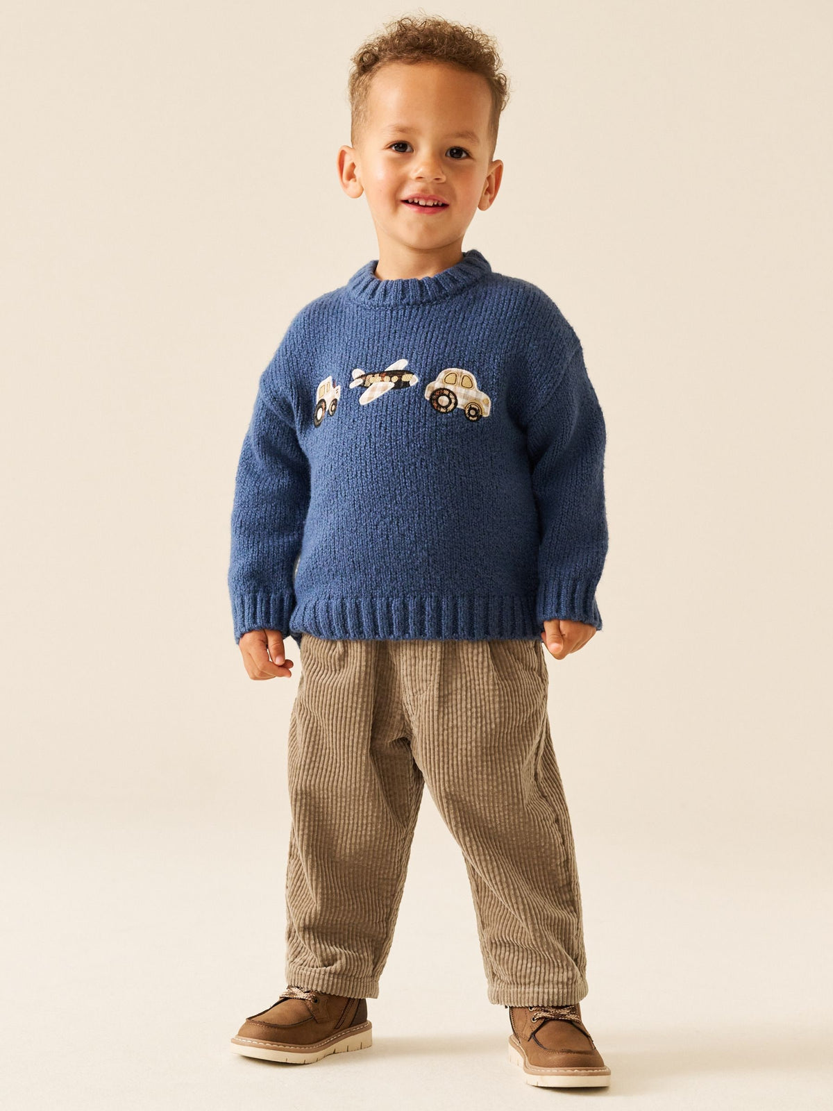 Stone Beige Barrel Leg Textured Corduroy Pull On Trousers (3mths-7yrs)