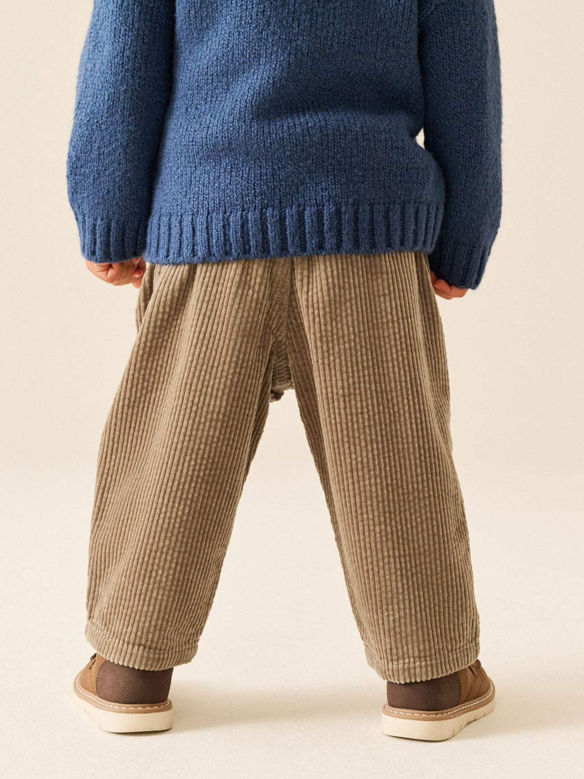 Stone Beige Barrel Leg Textured Corduroy Pull On Trousers (3mths-7yrs)