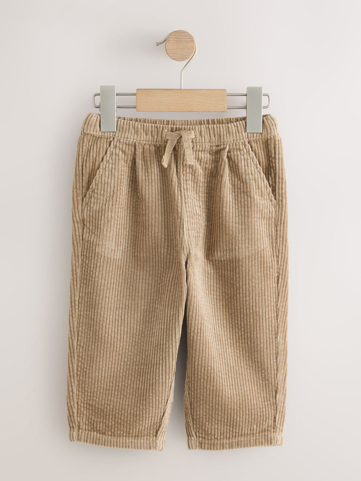 Stone Beige Barrel Leg Textured Corduroy Pull On Trousers (3mths-7yrs)