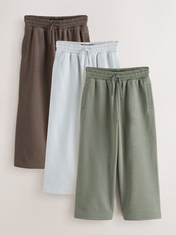 Brown/Khaki/Grey Wide Fit Joggers 3 Pack (3-16yrs)