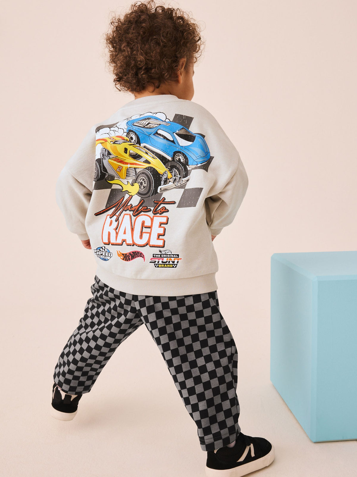 Grey Checkerboard Hot Wheels Crew And Jogger Set (9mths-8yrs)