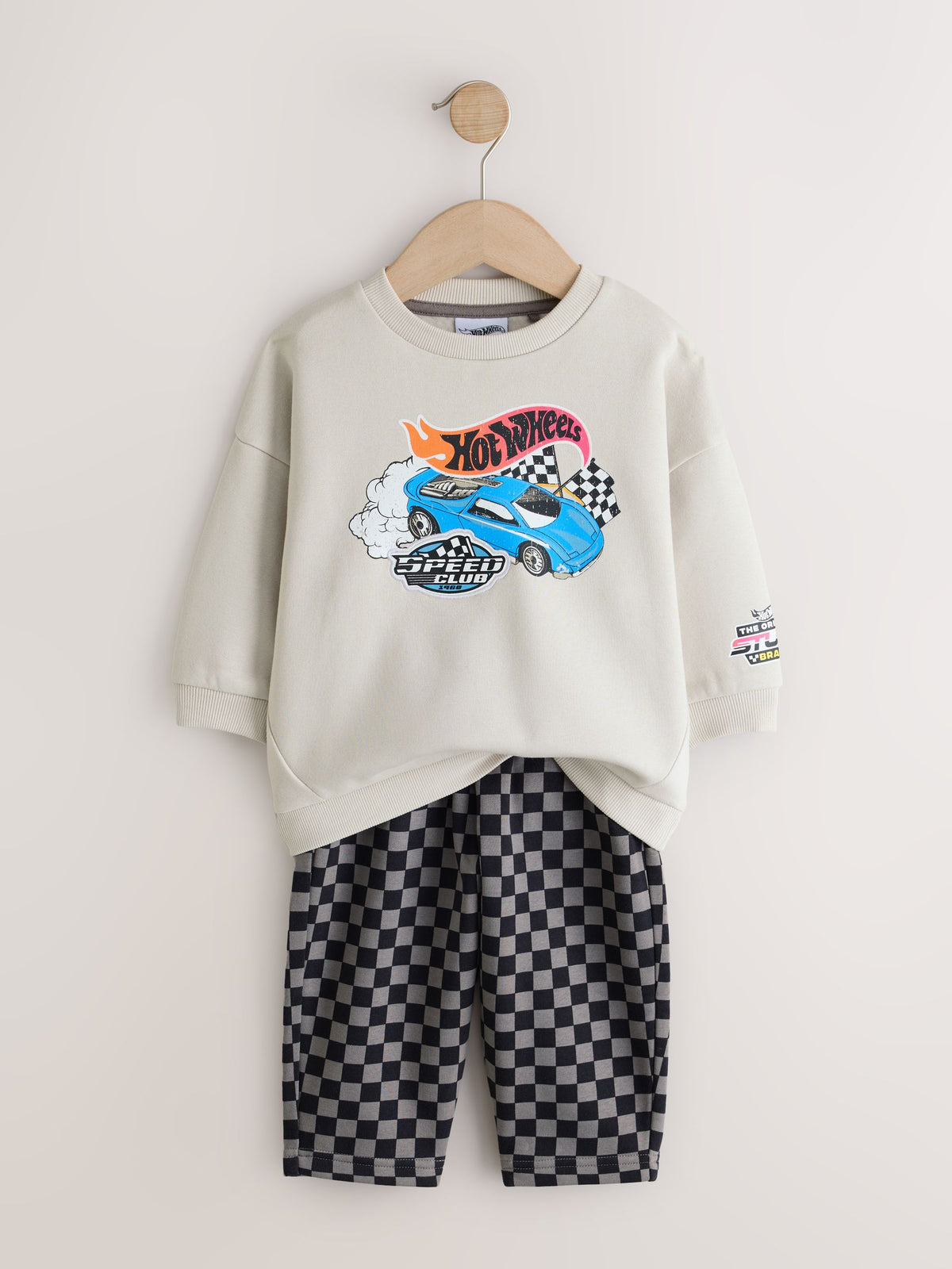 Grey Checkerboard Hot Wheels Crew And Jogger Set (9mths-8yrs)