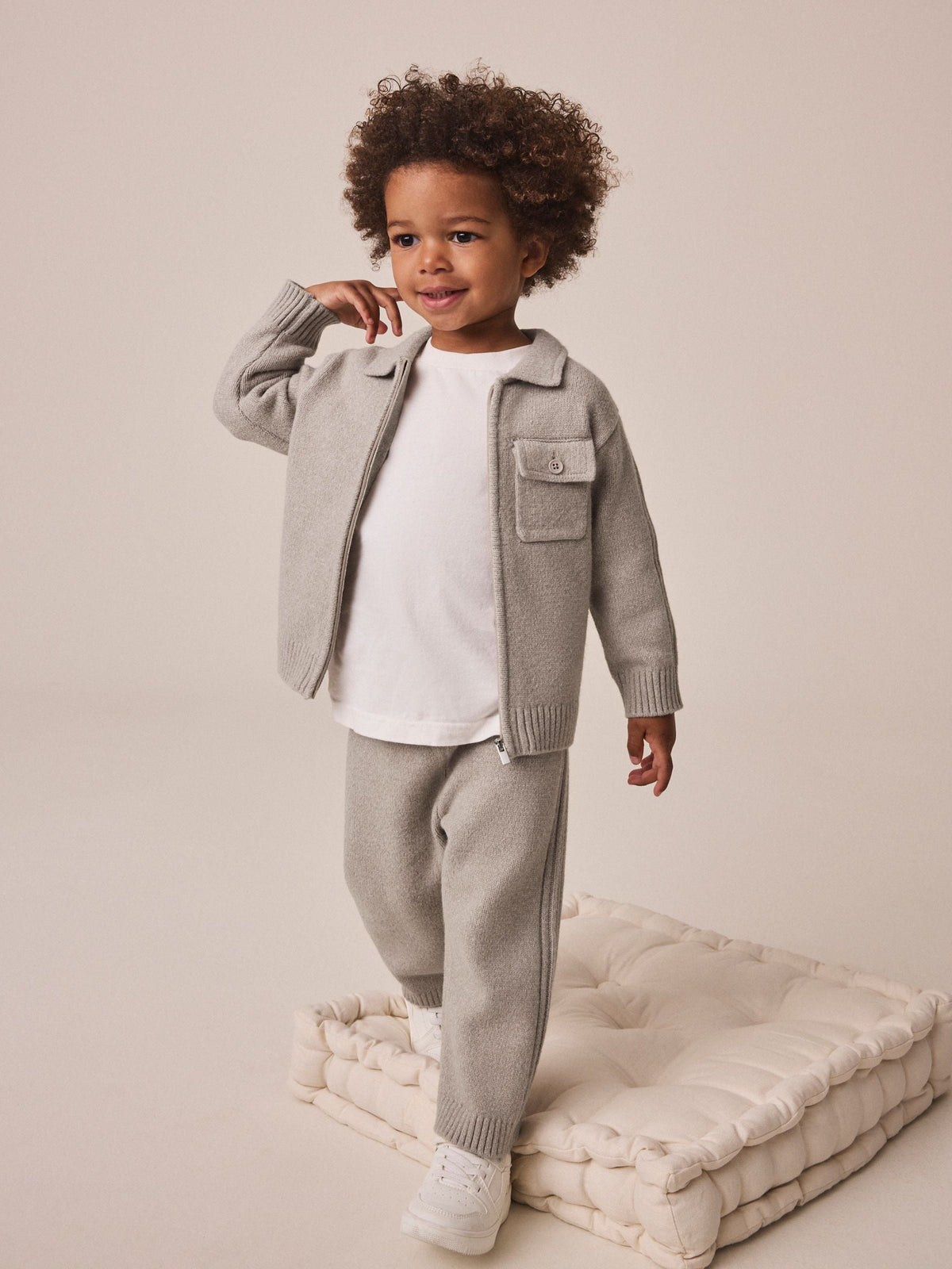 Neutral Knitted Zip Up Cardigan and Joggers Set (3mths-7yrs)