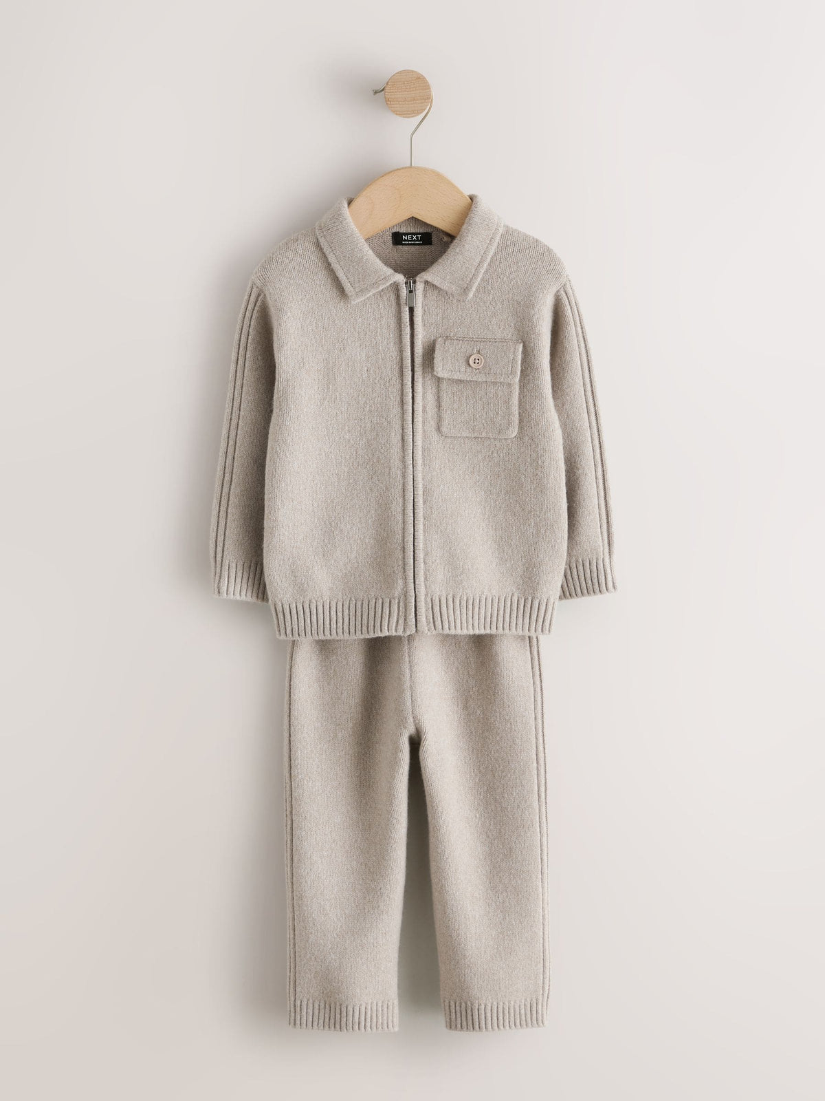 Neutral Knitted Zip Up Cardigan and Joggers Set (3mths-7yrs)