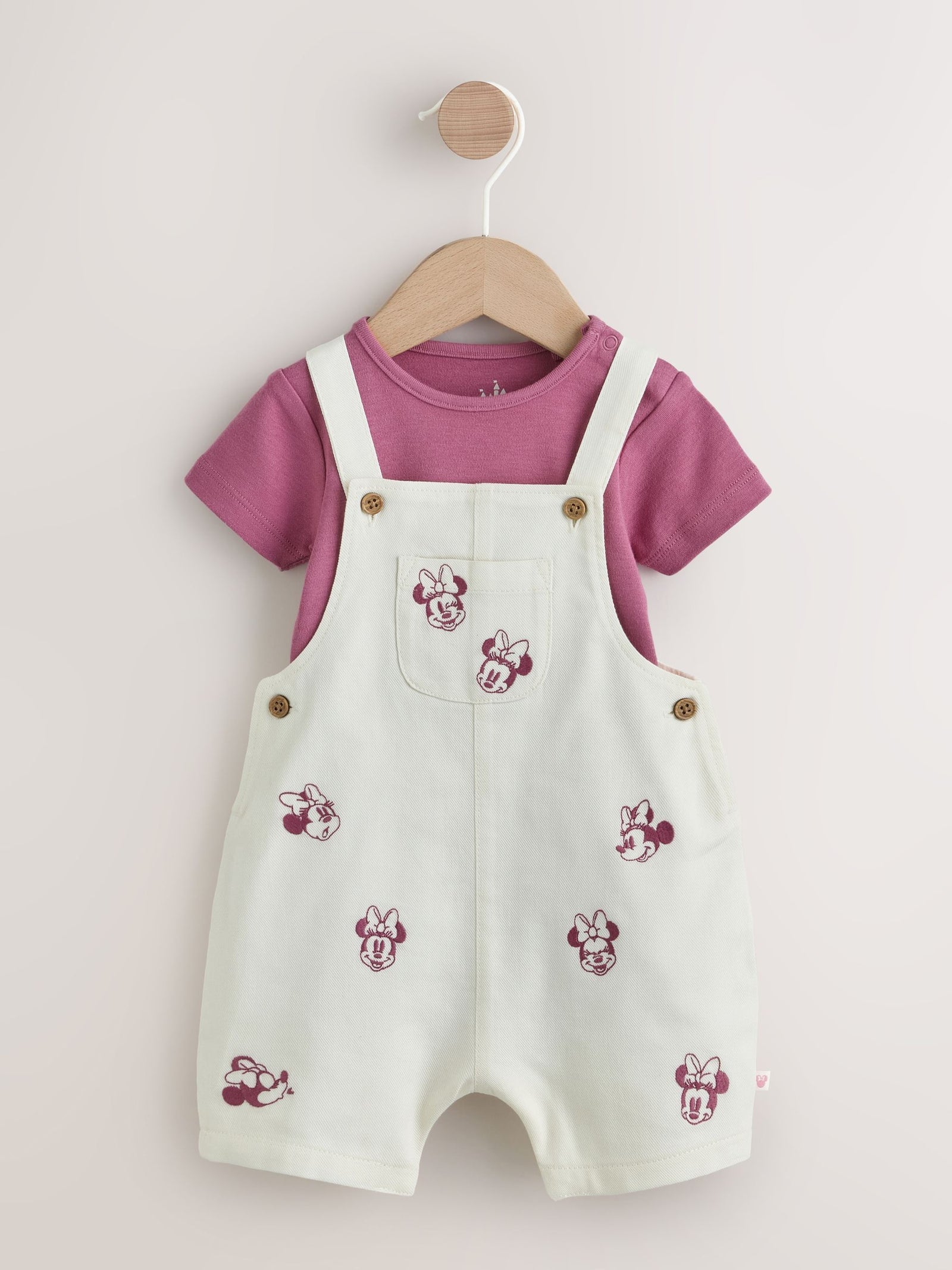 Ecru Embroidered Minnie Mouse Baby Dungaree Set (0mths-2yrs)