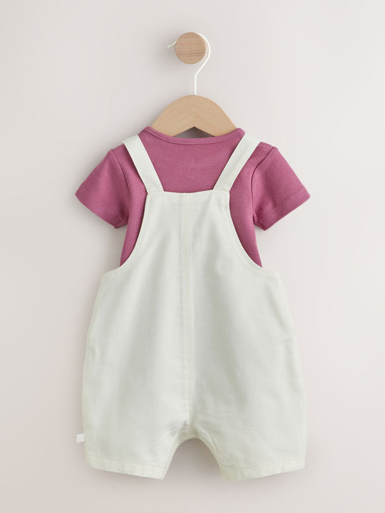 Ecru Embroidered Minnie Mouse Baby Dungaree Set (0mths-2yrs)