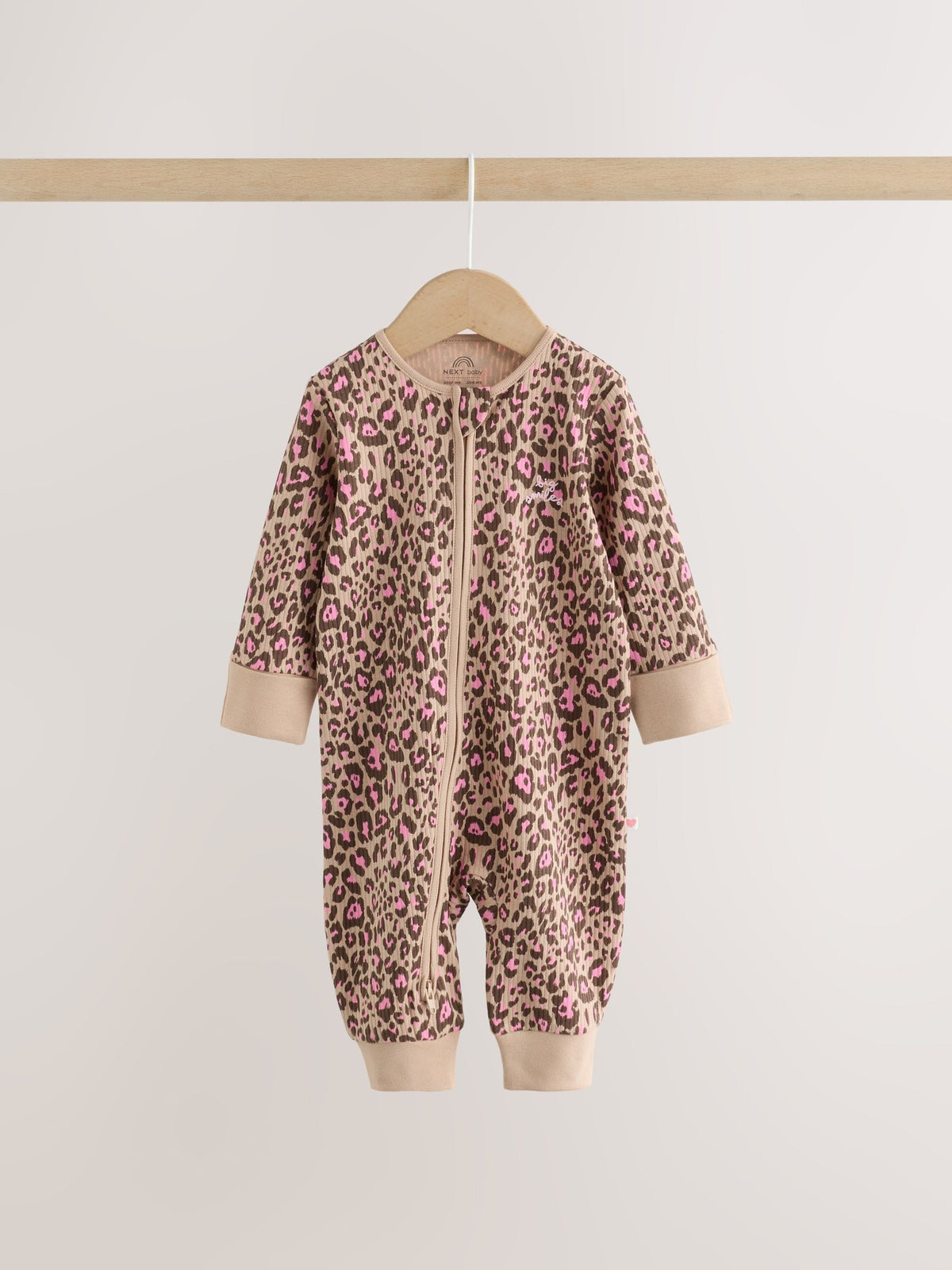 Pink Animal Print Two Way Zip Baby Sleepsuits 3 Pack (0mths-3yrs)