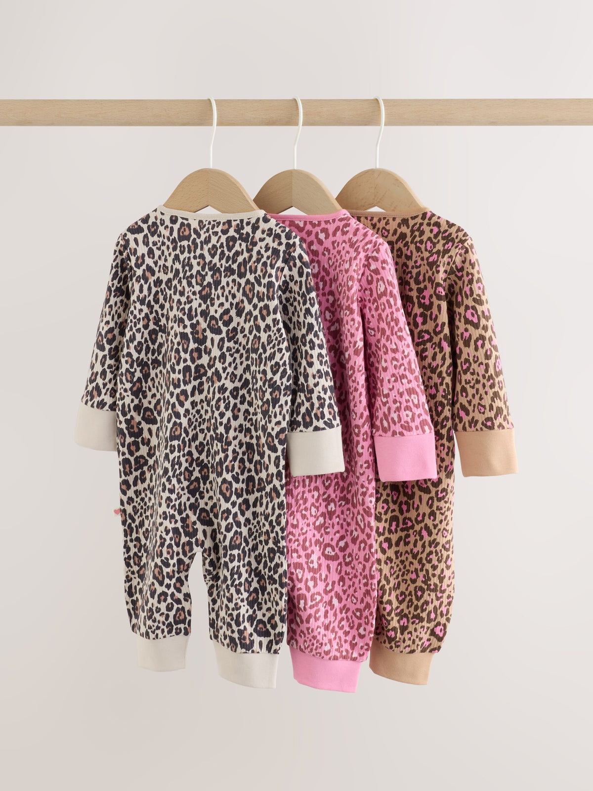 Pink Animal Print Two Way Zip Baby Sleepsuits 3 Pack (0mths-3yrs)