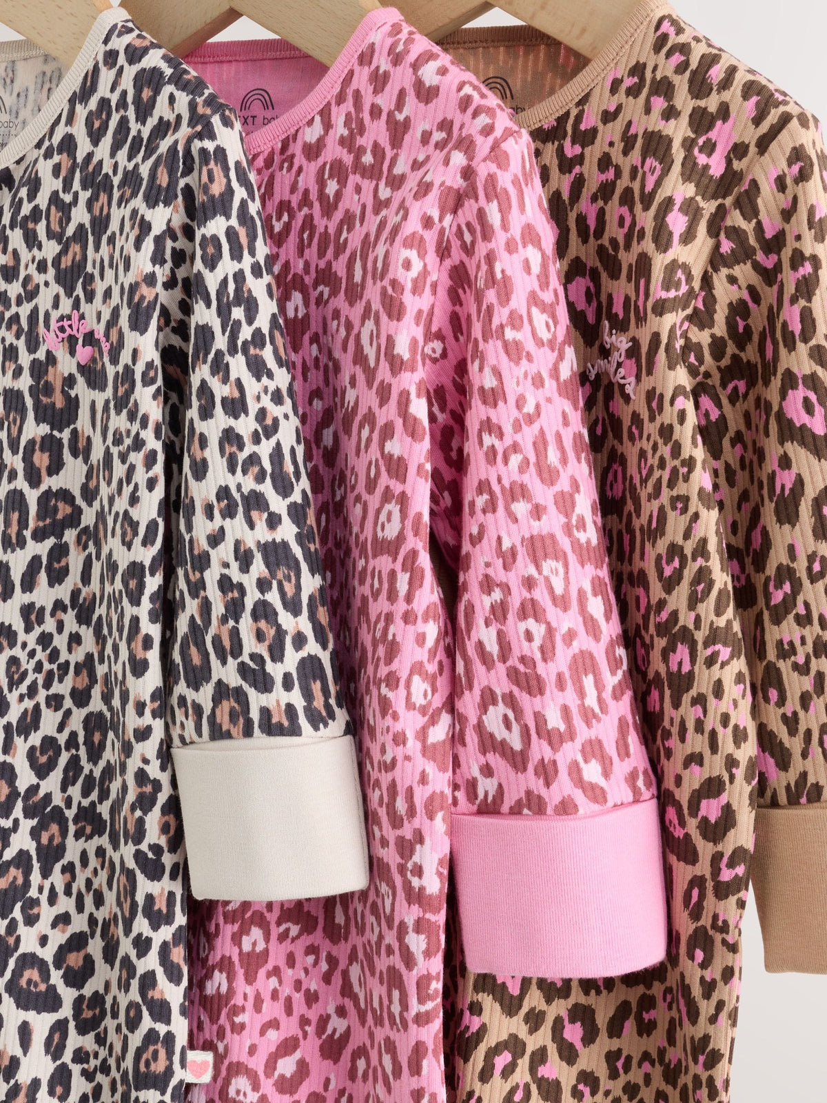 Pink Animal Print Two Way Zip Baby Sleepsuits 3 Pack (0mths-3yrs)