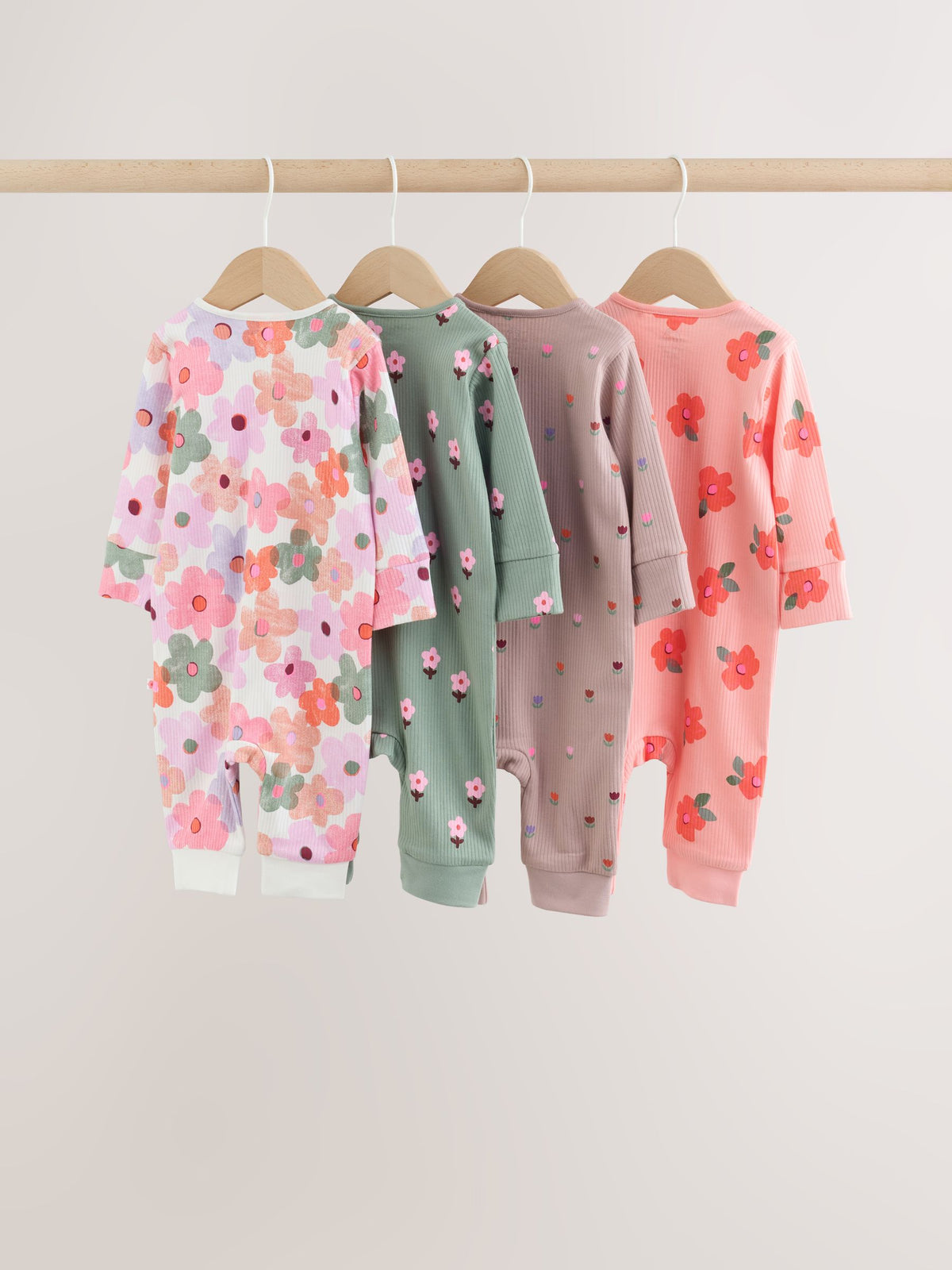 Orange Floral Two-Way Zip Baby Sleepsuits 4 Pack (0mths-3yrs)