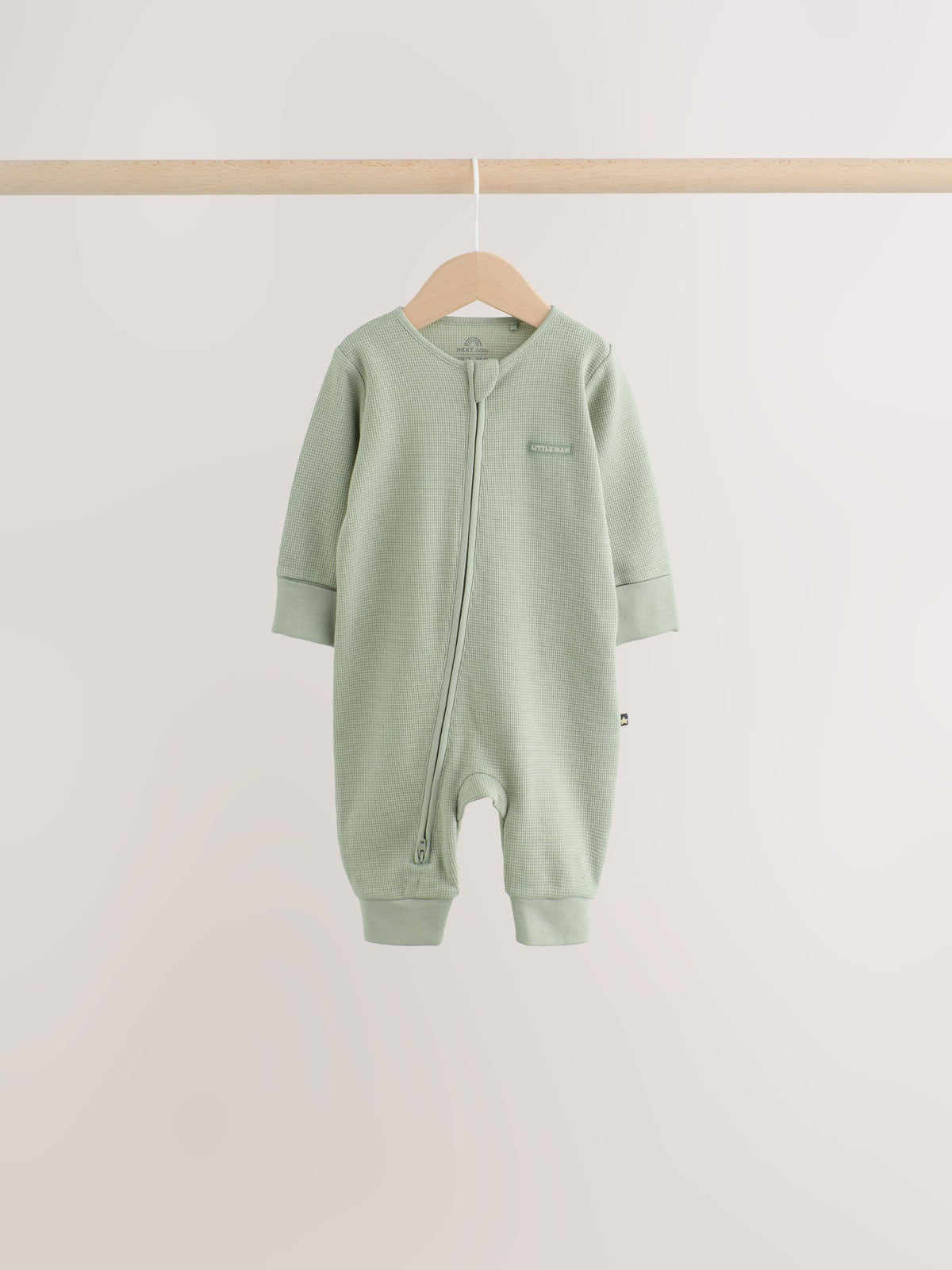 Neutral Sage Waffle Two Way Zip Baby Sleepsuits 4 Pack (0mths-3yrs)