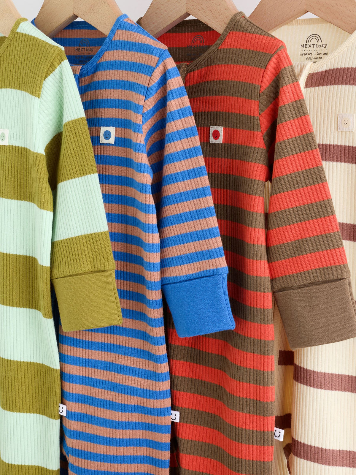 Blue/Green Stripe Two Way Zip Sleepsuits 4 Pack (0mths-3yrs)