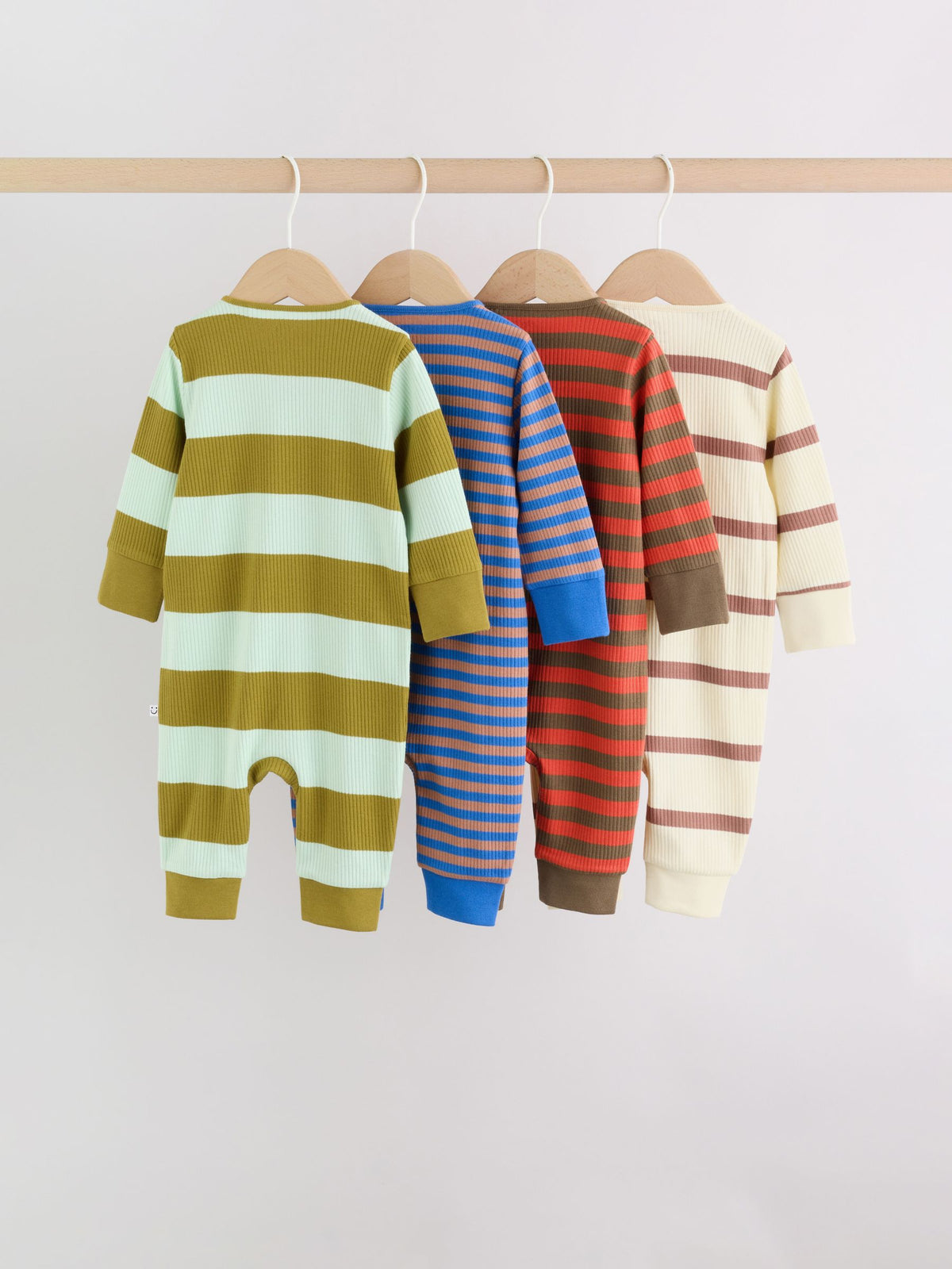 Blue/Green Stripe Two Way Zip Sleepsuits 4 Pack (0mths-3yrs)