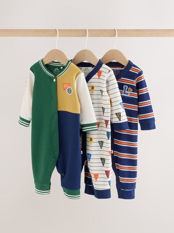 Multi Varsity Baby Sleepsuits 4 Pack (0mths-3yrs)