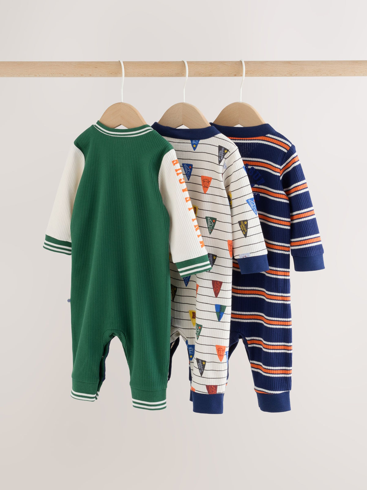 Multi Varsity Baby Sleepsuits 4 Pack (0mths-3yrs)
