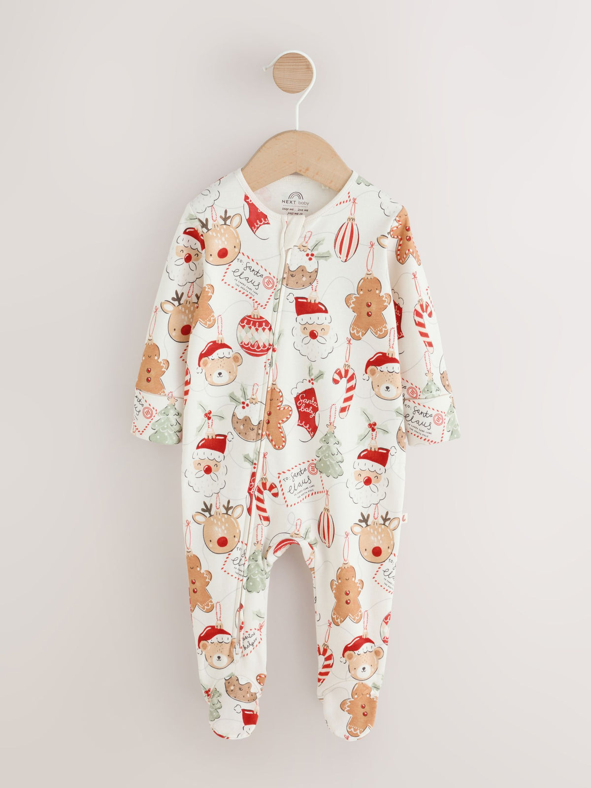 Neutral Bauble Two Way Zip Baby Christmas Sleepsuit (0mths-3yrs)