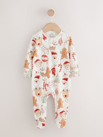 Neutral Bauble Two Way Zip Baby Christmas Sleepsuit (0mths-3yrs)