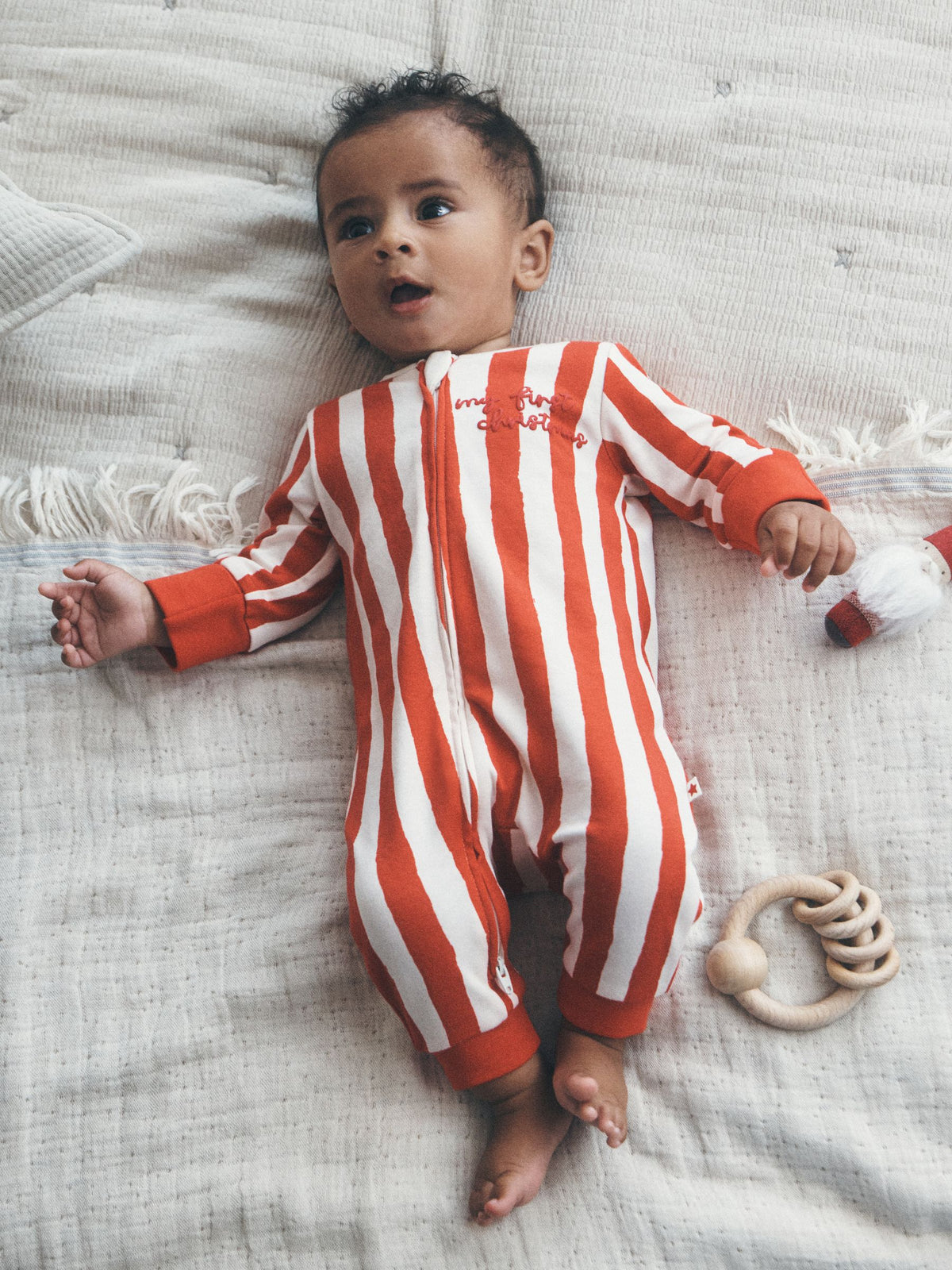 Red My First Christmas Two Way Zip Baby Sleepsuit (0-18mths)