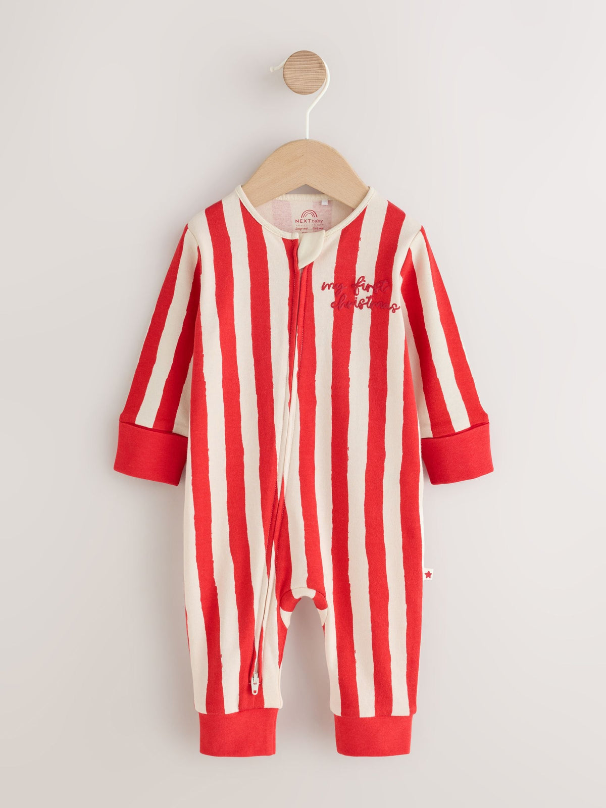 Red My First Christmas Two Way Zip Baby Sleepsuit (0-18mths)