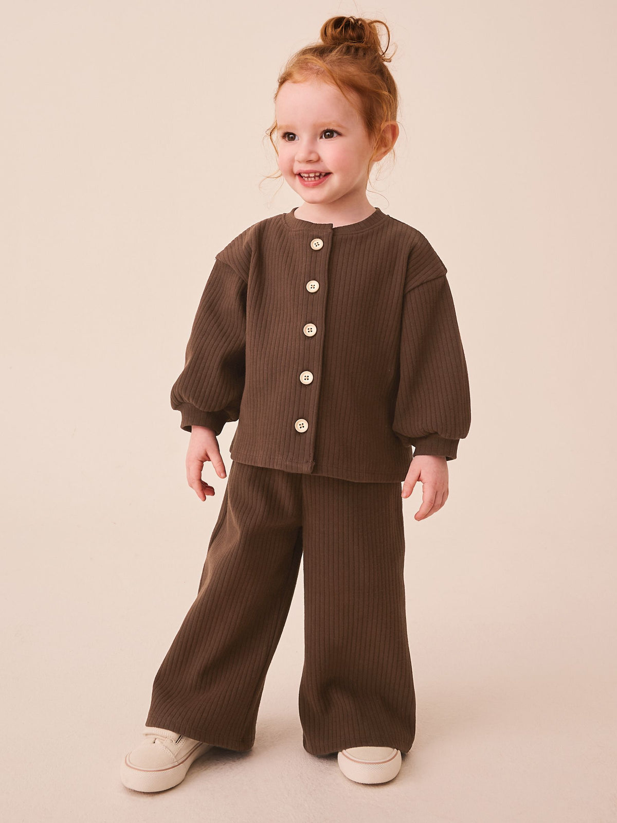 Chocolate Brown Ribbed Raglan Cardigan and Wide Leg Trousers Set (3mths-7yrs)