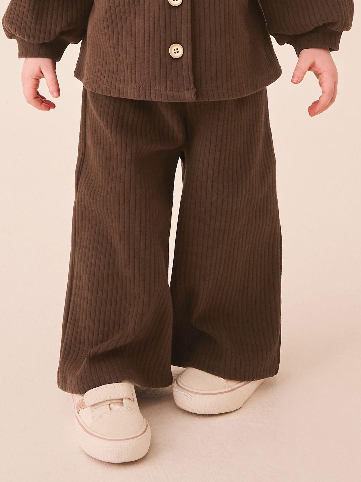 Chocolate Brown Ribbed Raglan Cardigan and Wide Leg Trousers Set (3mths-7yrs)