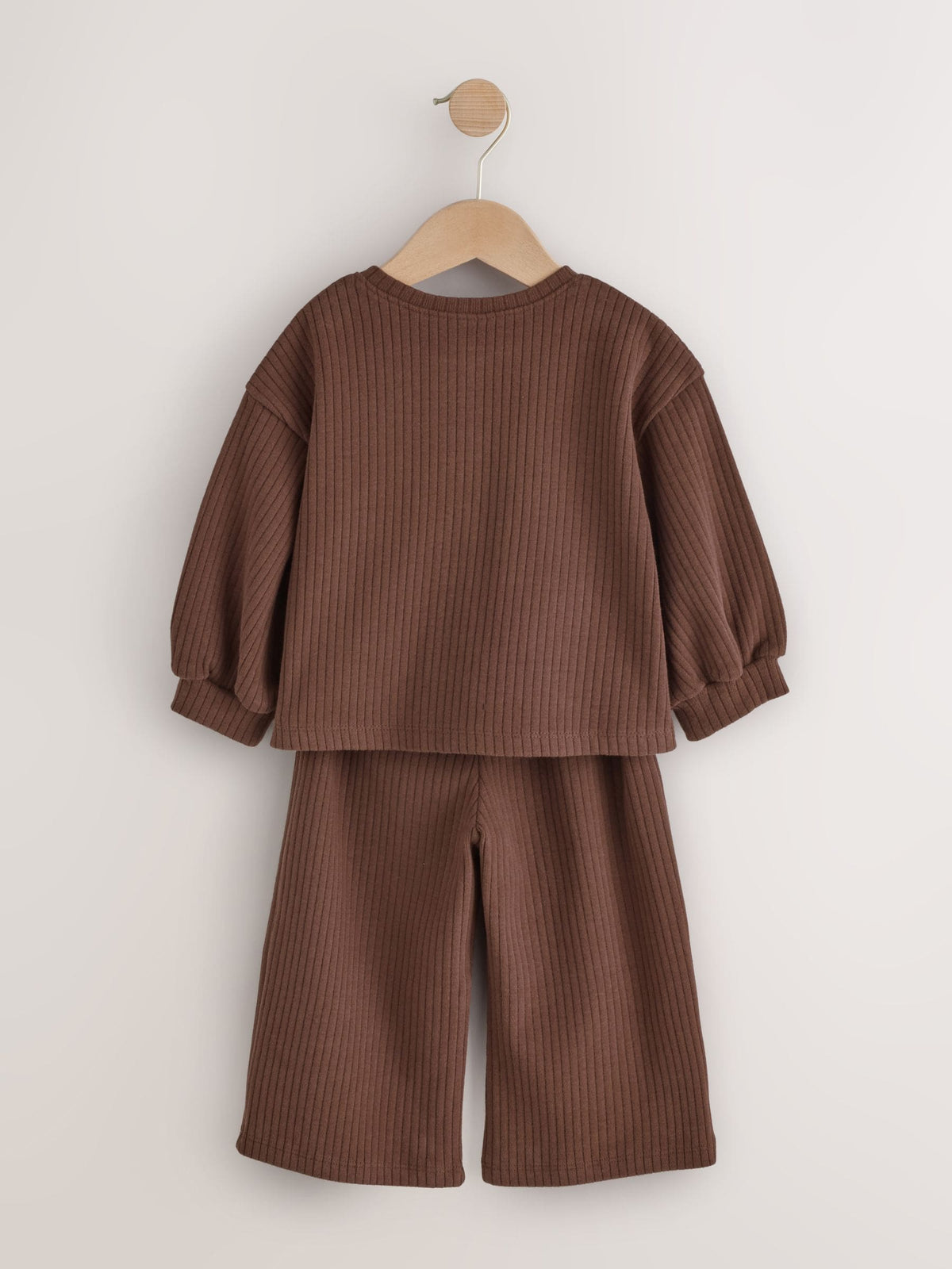 Chocolate Brown Ribbed Raglan Cardigan and Wide Leg Trousers Set (3mths-7yrs)