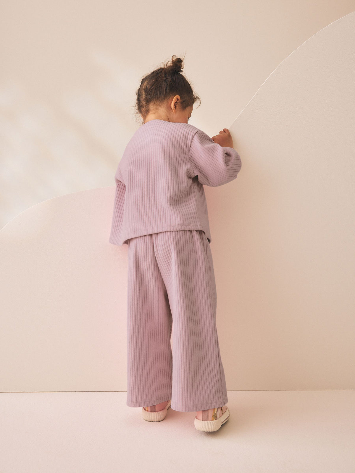 Pink Ribbed Raglan Cardigan and Wide Leg Trousers Set (3mths-7yrs)