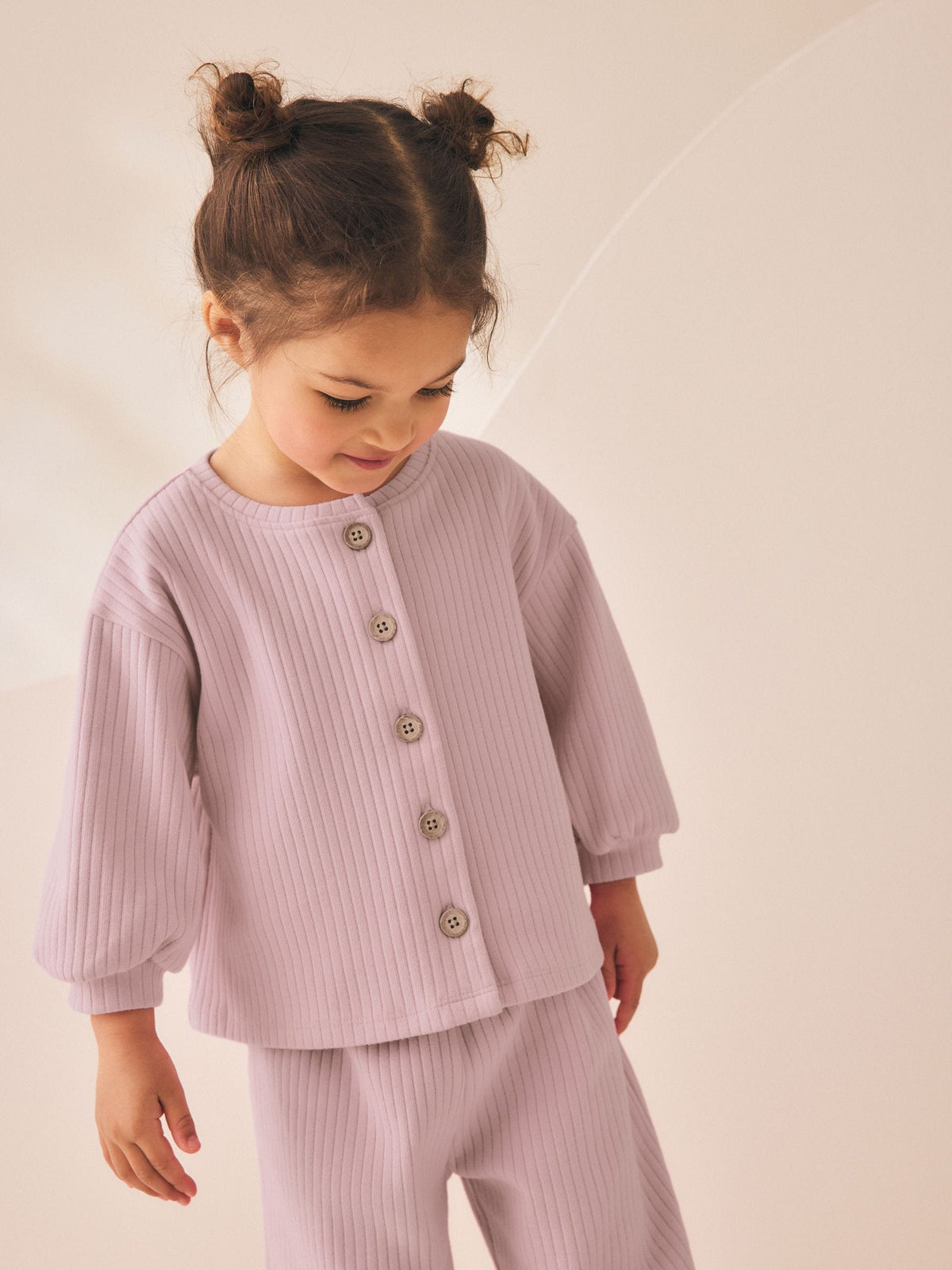 Pink Ribbed Raglan Cardigan and Wide Leg Trousers Set (3mths-7yrs)