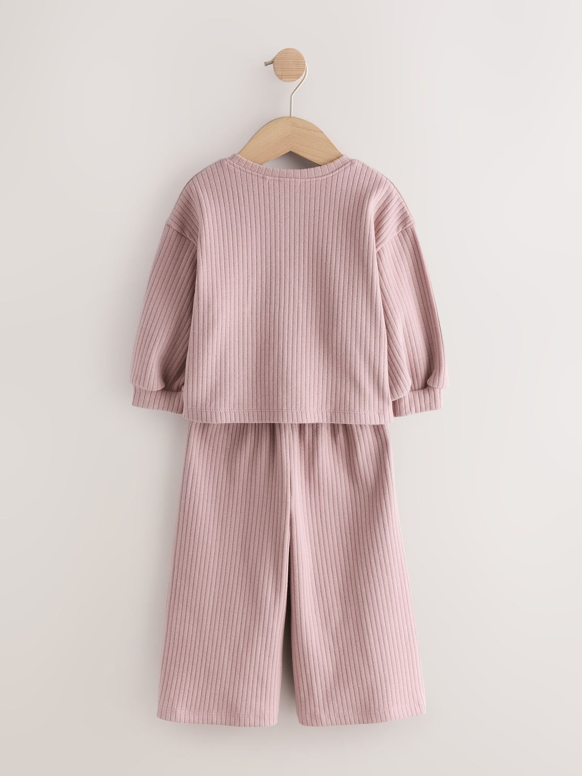 Pink Ribbed Raglan Cardigan and Wide Leg Trousers Set (3mths-7yrs)