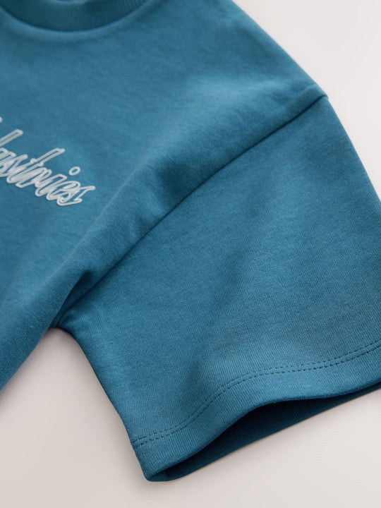 Teal Blue Graphic Heavyweight Short Sleeve T-Shirt (3-16yrs)