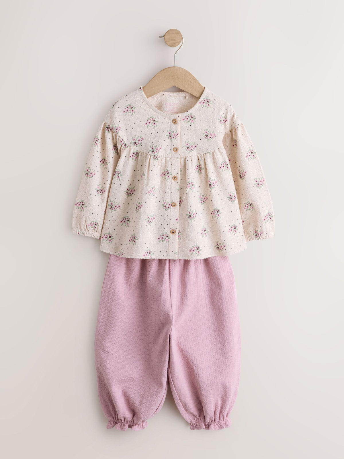 Pink Ditsy Floral Long Sleeve Blouse and Bloomer Trousers Set (3mths-7yrs)