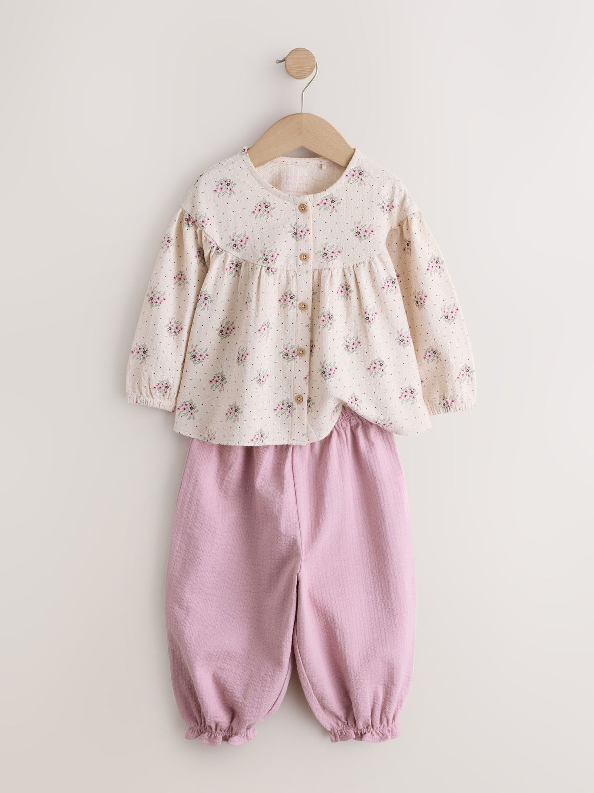 Pink Ditsy Floral Long Sleeve Blouse and Bloomer Trousers Set (3mths-7yrs)