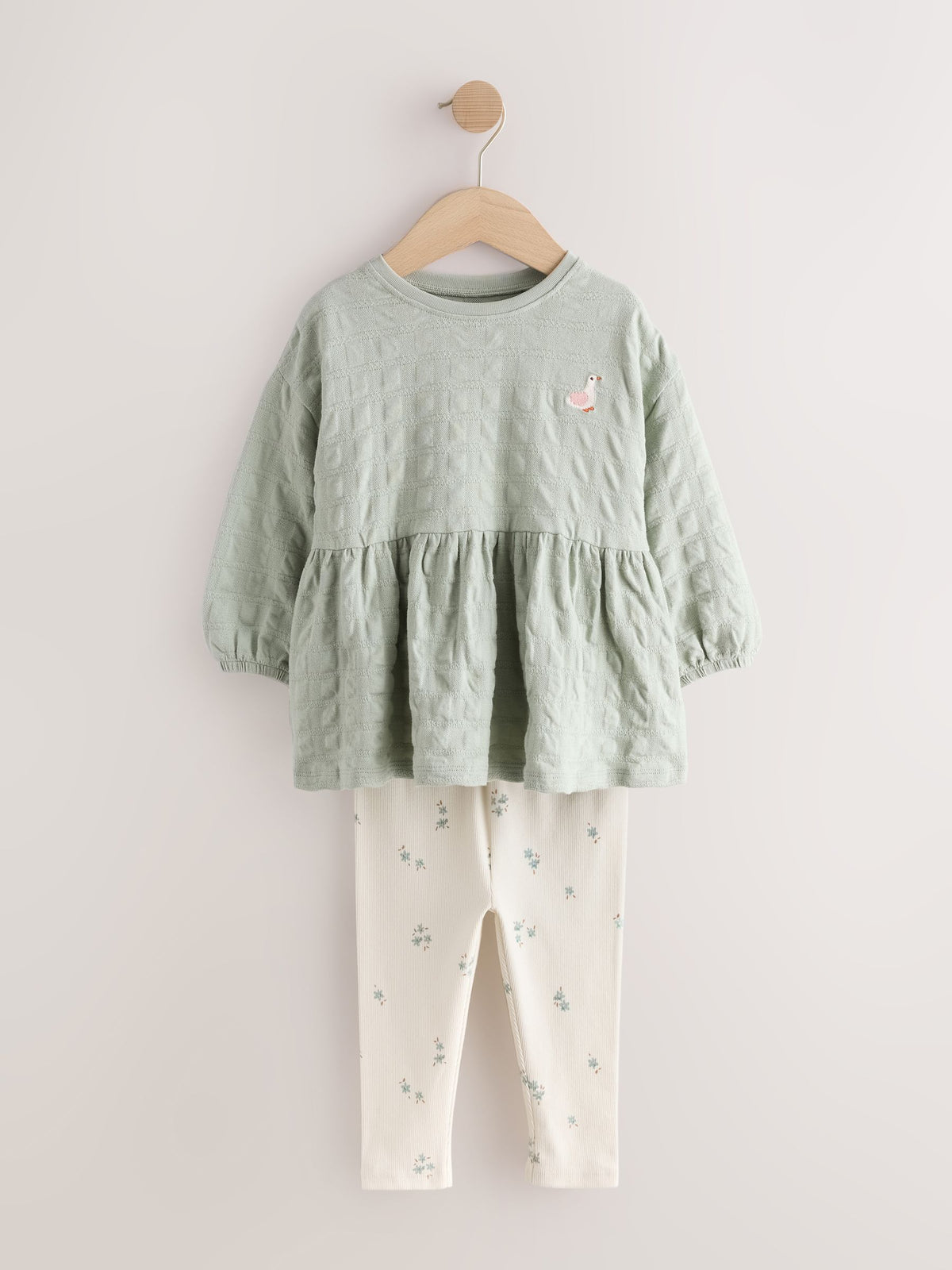 Sage Green Long Sleeve Textured Blouse and Leggings Set (3mths-7yrs)