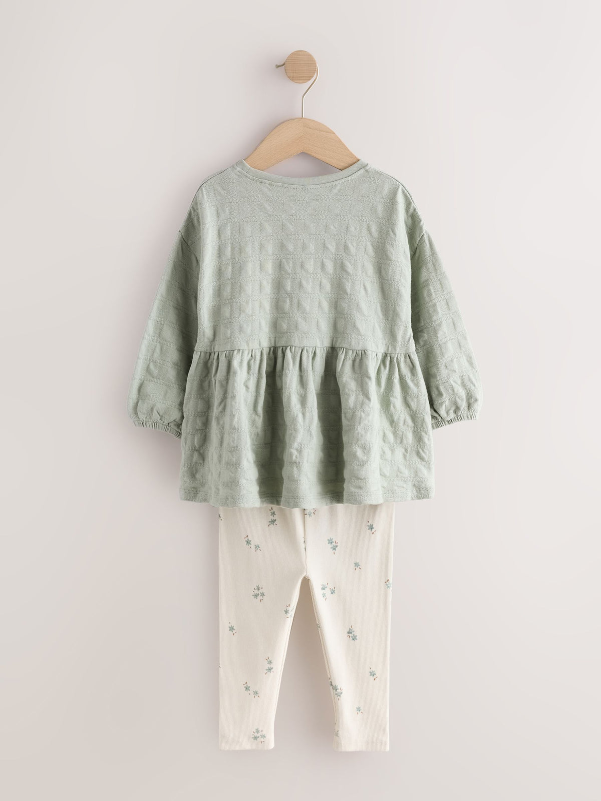 Sage Green Long Sleeve Textured Blouse and Leggings Set (3mths-7yrs)