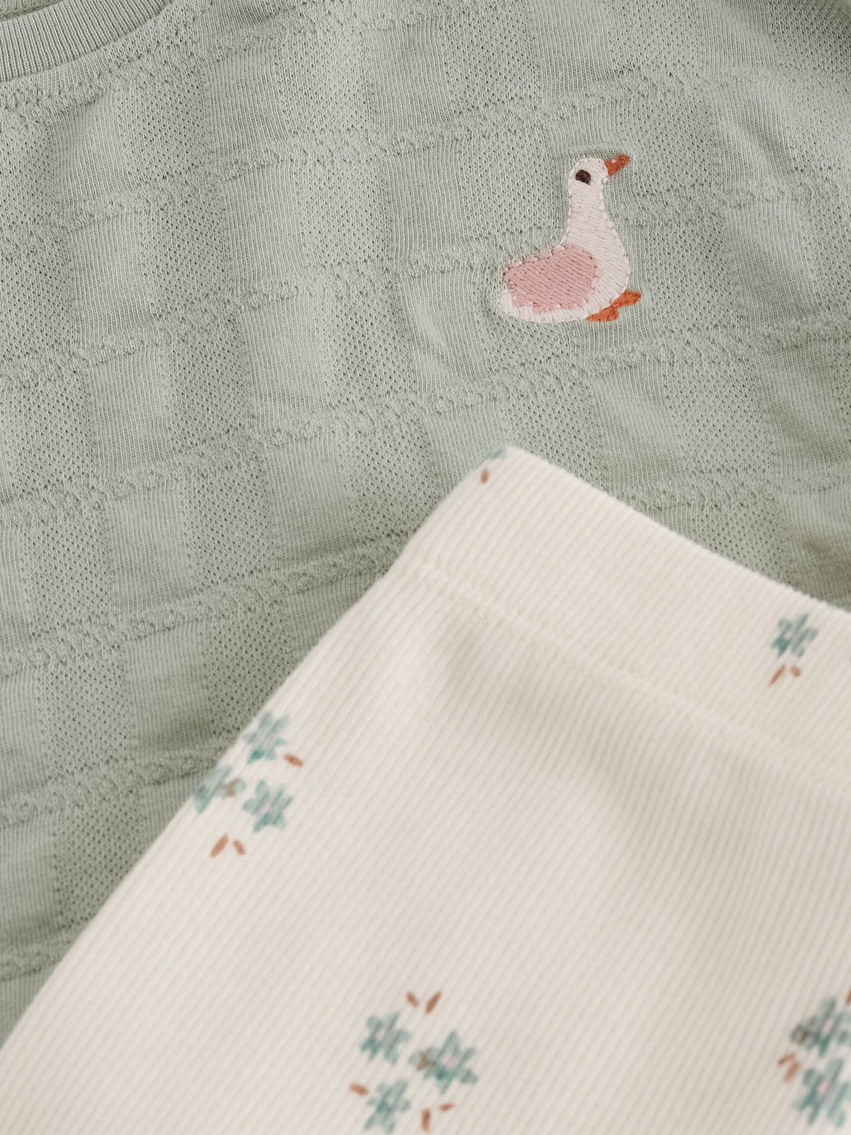 Sage Green Long Sleeve Textured Blouse and Leggings Set (3mths-7yrs)