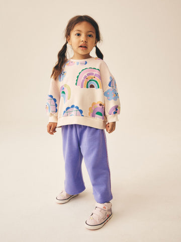 Light Purple Rainbow Sweatshirt and Wide Leg Joggers Set (3mths-7yrs)