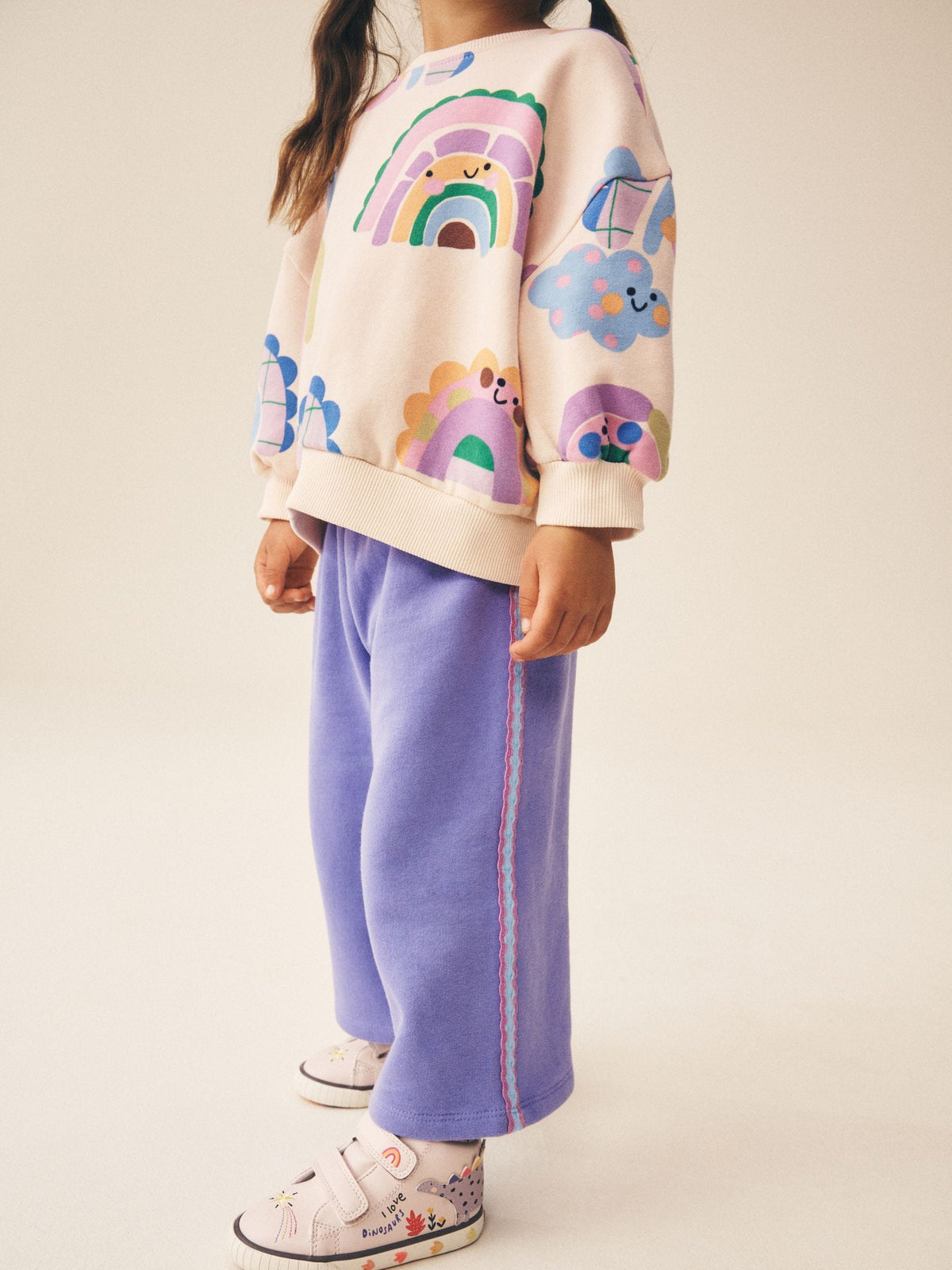 Light Purple Rainbow Sweatshirt and Wide Leg Joggers Set (3mths-7yrs)