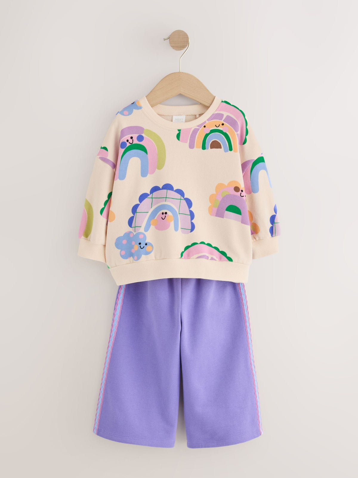 Light Purple Rainbow Sweatshirt and Wide Leg Joggers Set (3mths-7yrs)