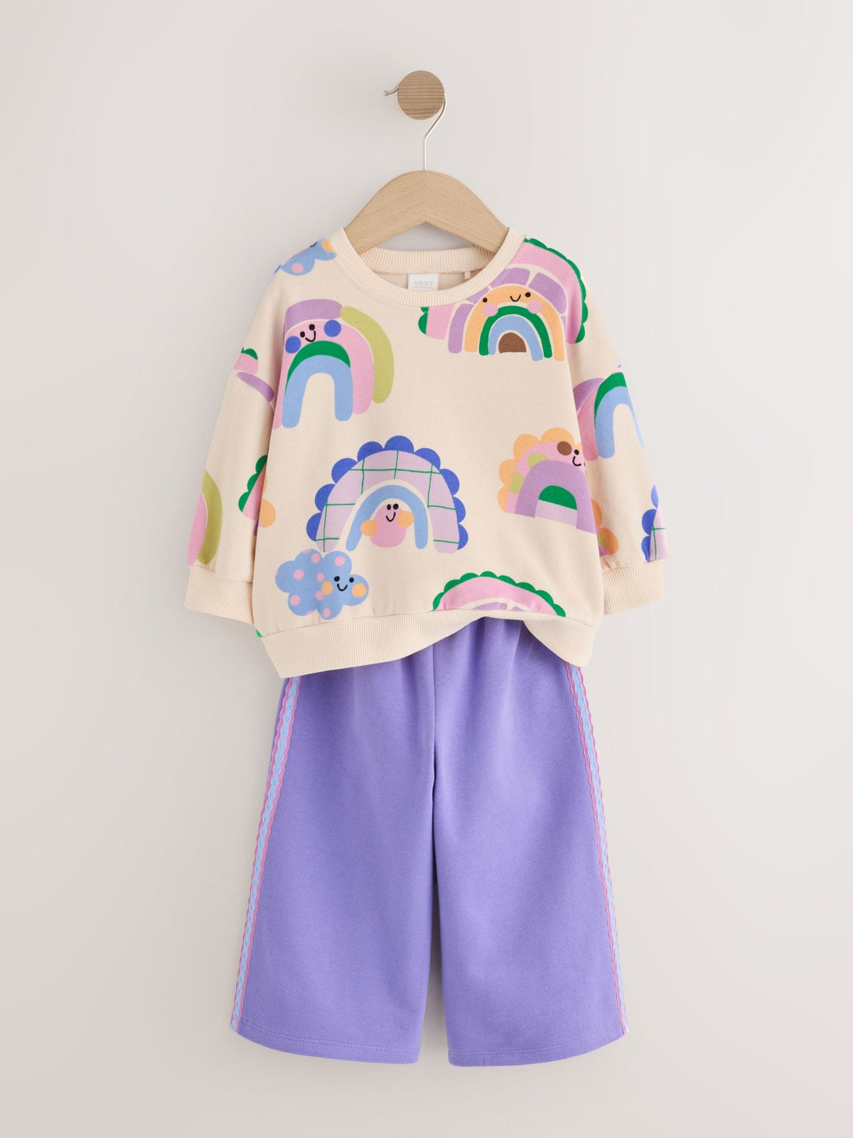 Light Purple Rainbow Sweatshirt and Wide Leg Joggers Set (3mths-7yrs)