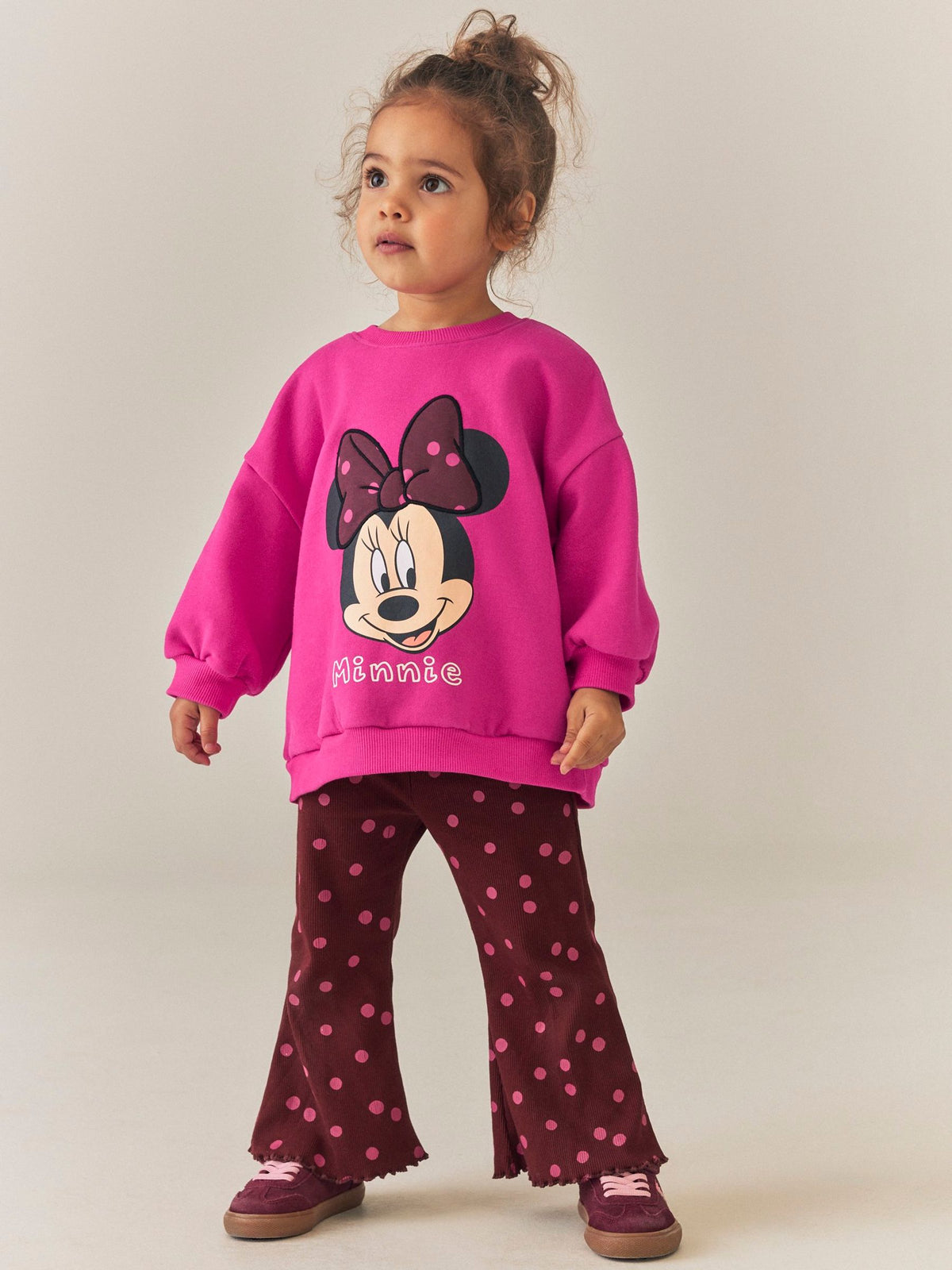 Berry Pink Minnie Mouse Spot Sweatshirt and Flare Set (6mths-7yrs)