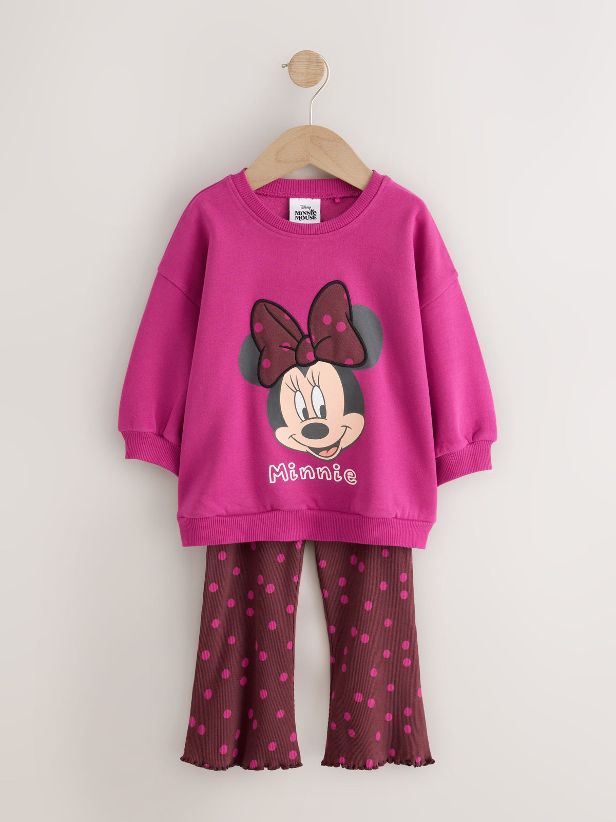 Berry Pink Minnie Mouse Spot Sweatshirt and Flare Set (6mths-7yrs)