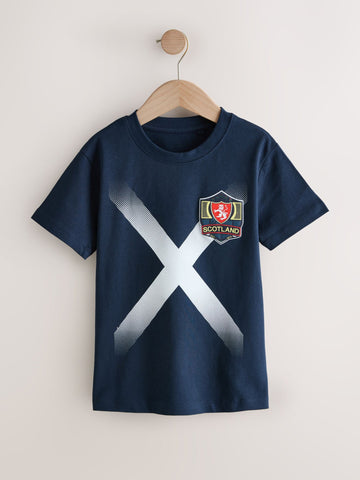Navy Blue Scotland Short Sleeve Graphic Football T-Shirt (3-16yrs)