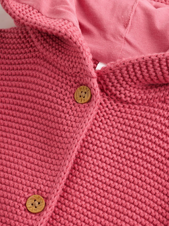 Raspberry Pink Hooded Knitted Baby Cardigan (0mths-2yrs)