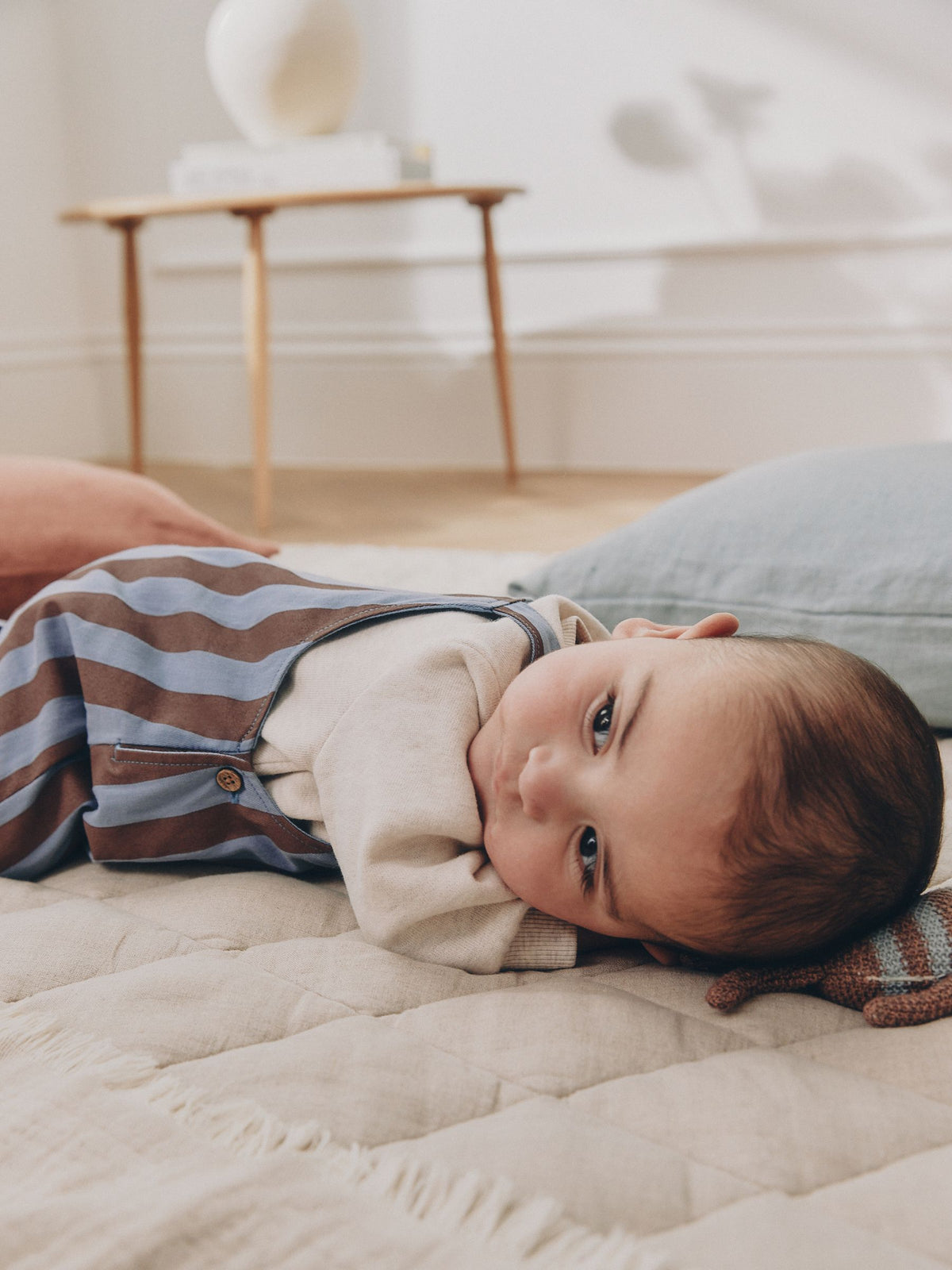 Blue/Brown Stripe Baby Twill Dungarees and Bodysuit Set (0mths-2yrs)