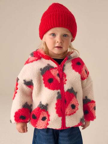 Cream Ladybird Hooded Zip Up Fleece (3mths-7yrs)