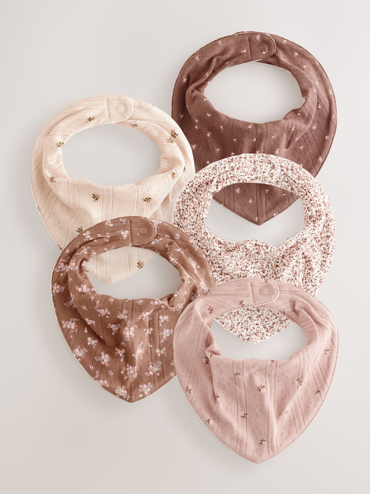 Brown Ditsy Floral Baby Dribble Bibs 5 Pack
