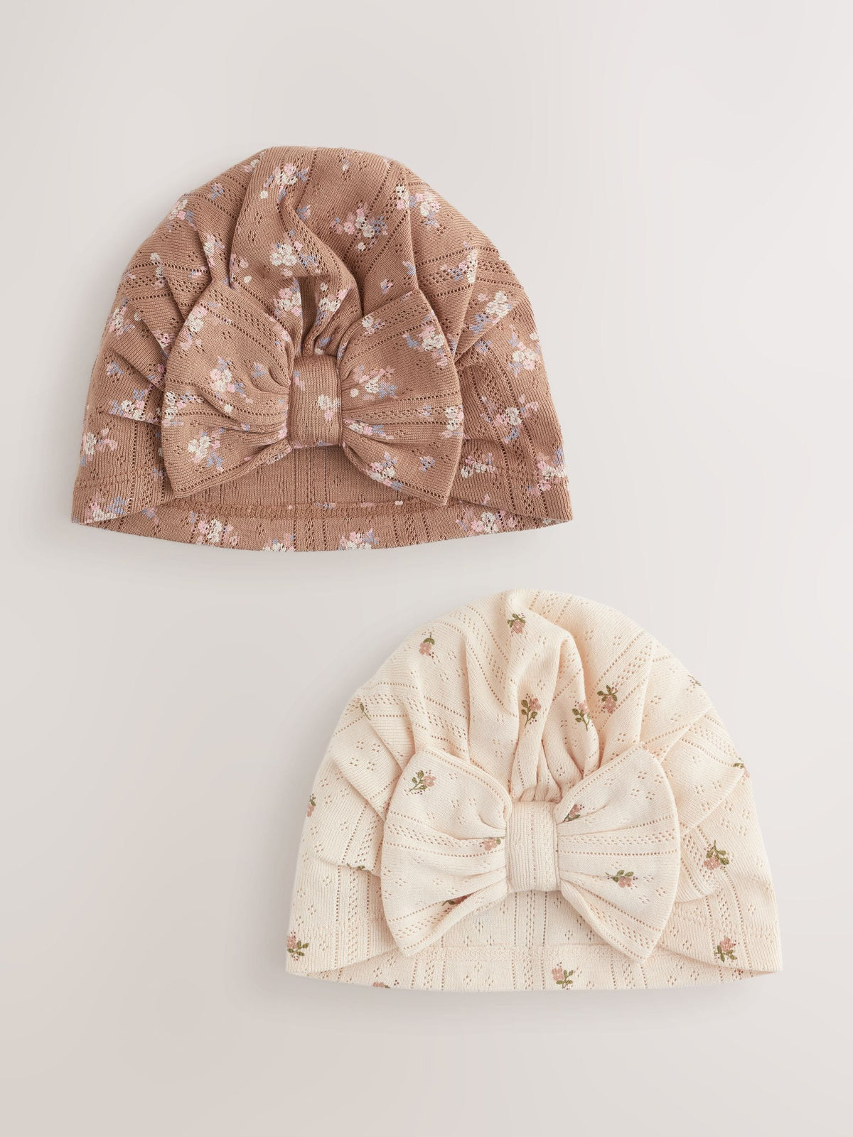 Brown Ditsy Floral Baby Turban Hats 2 Pack (0-18mths)