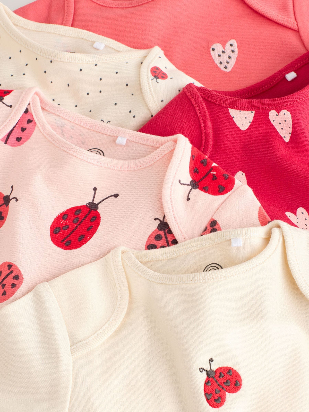 Red Ladybird Long Sleeve Baby Bodysuits 5 Pack