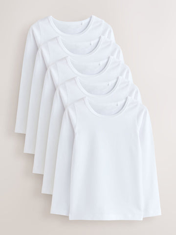 White Long Sleeve Vests 5 Pack (1.5-16yrs)