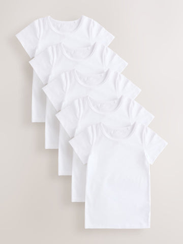 White Short Sleeve Vests 5 Pack (1.5-16yrs)